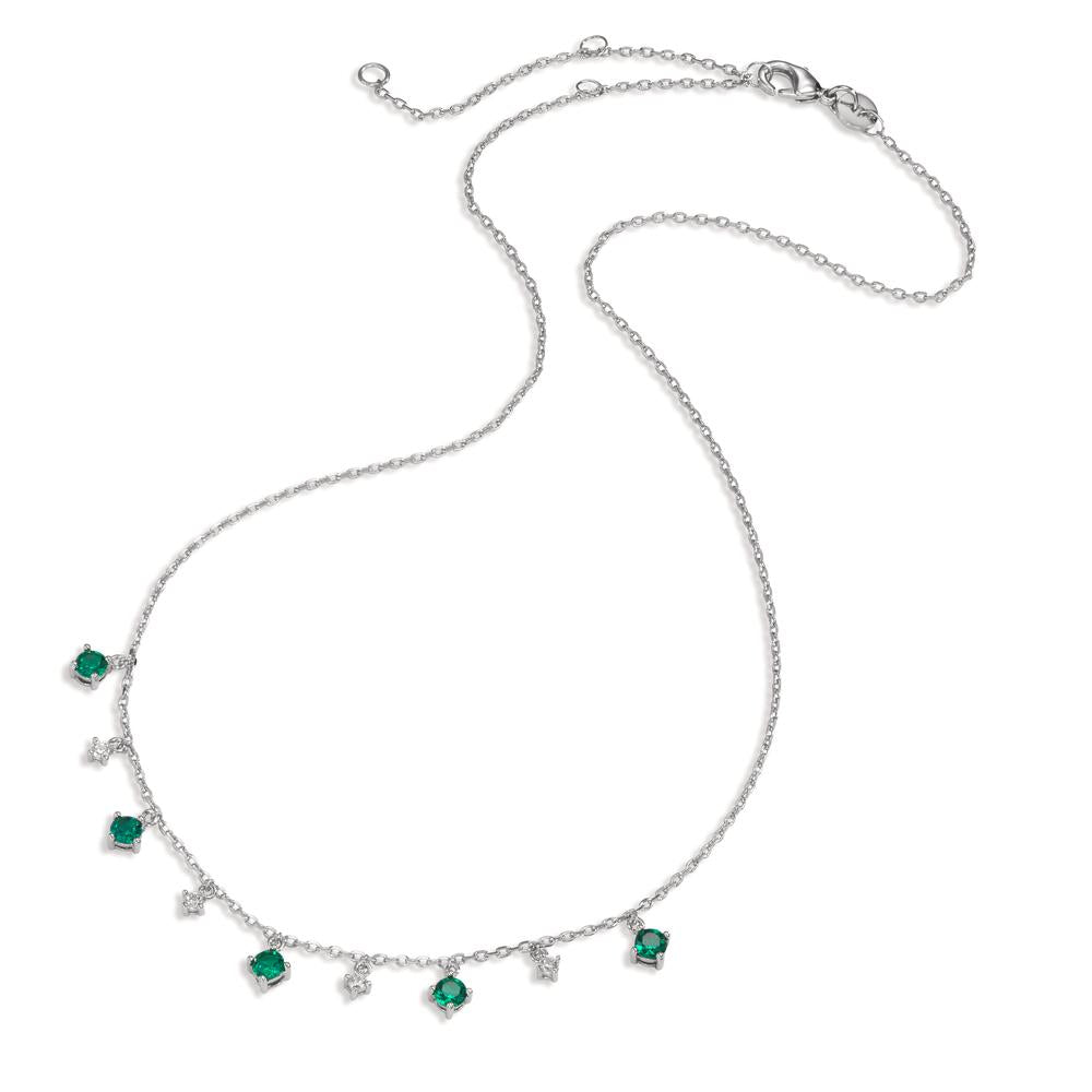 Collier Argent Zircone vert, 9 Pierres Rhodié 38-45 cm