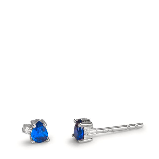 Ohrstecker Silber Zirkonia saphirblau, 4 Steine rhodiniert Ø4 mm