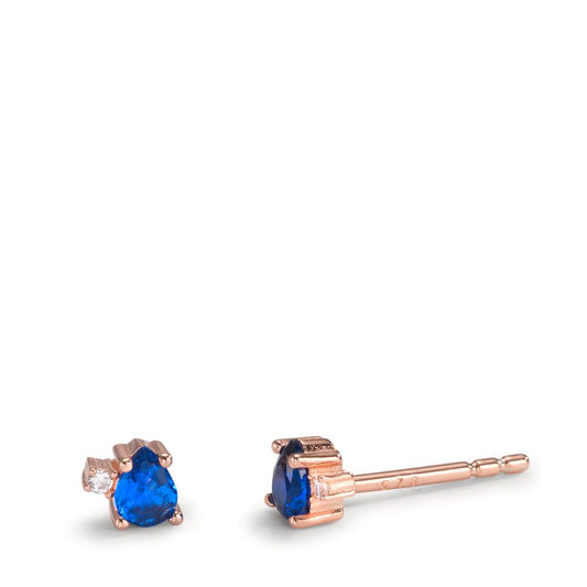 Clous d'oreilles Argent Zircone bleu saphir, 4 Pierres rosé Plaqué or Ø4 mm