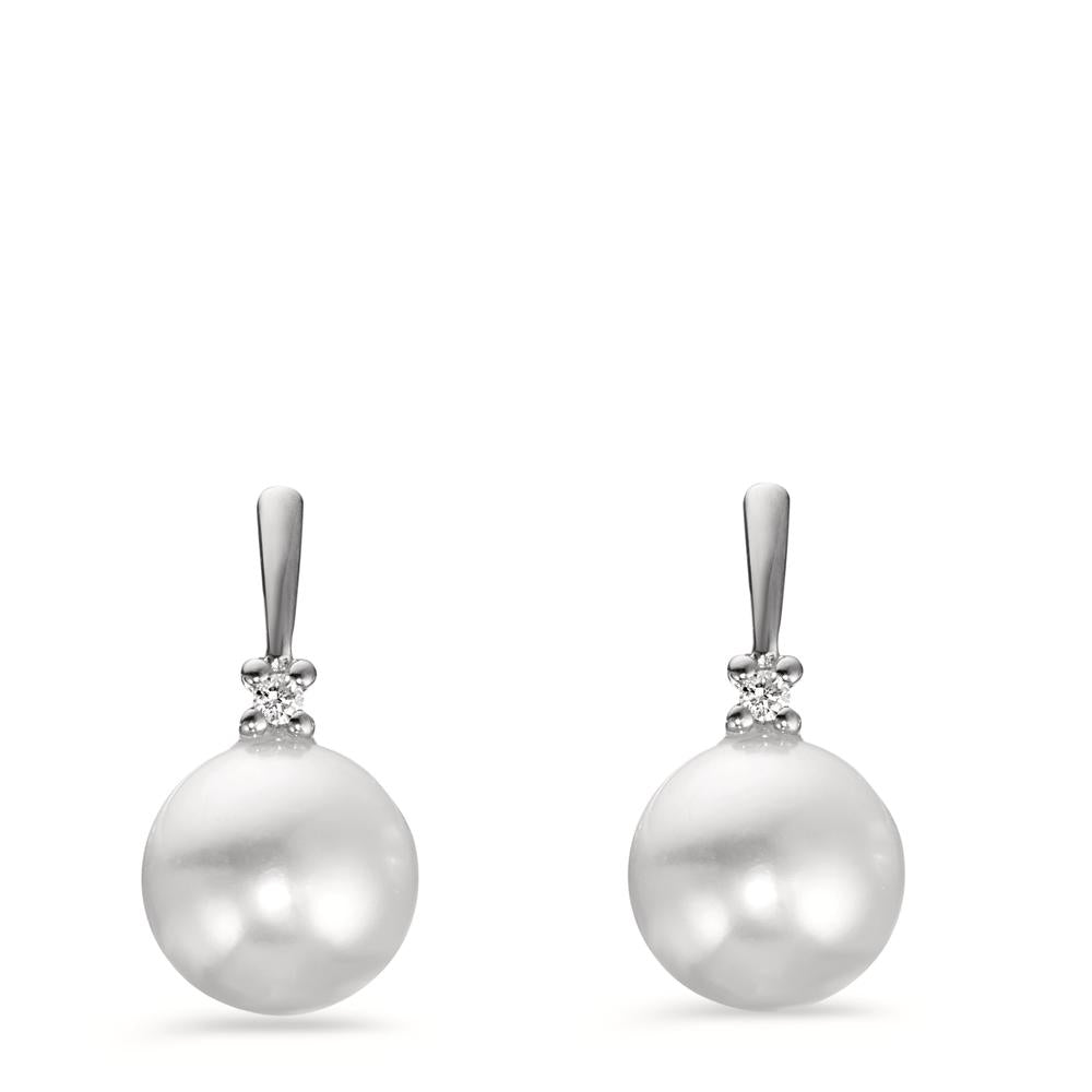 Clous d'oreilles Or blanc 18K Diamant 0.02 ct, 2 Pierres, w-pi1 perle d'eau douce