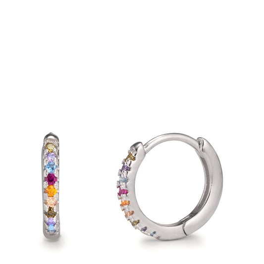 Orecchini circolari Argento Zirconia colorato, 18 pietra rodiato