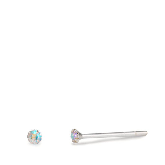 Orecchini a bottone Argento Zirconia color arcobaleno, 2 pietra Ø2 mm