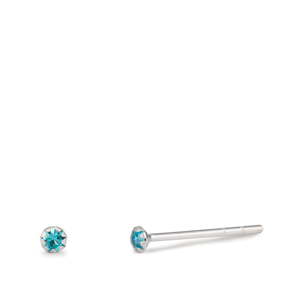 Ohrstecker Silber Zirkonia aqua, 2 Steine Ø2 mm