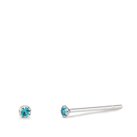 Clous d'oreilles Argent Zircone aqua, 2 Pierres Ø2 mm