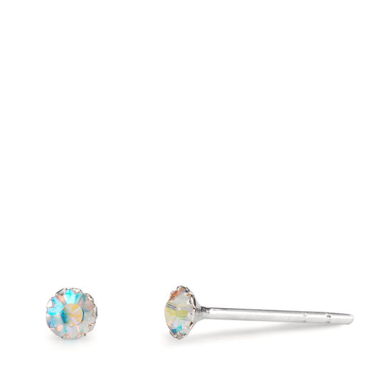 Clous d'oreilles Argent Zircone arc-en-ciel, 2 Pierres Ø3 mm