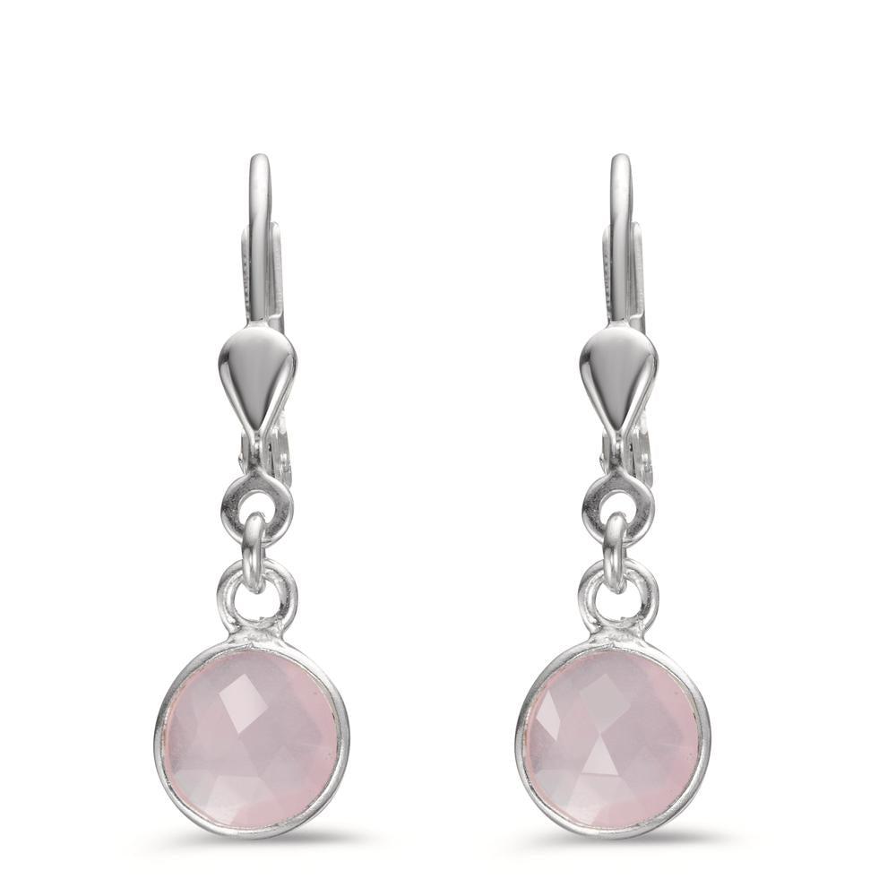 Pendant d'oreilles Argent Calcédoine rose, 2 Pierres Ø7 mm