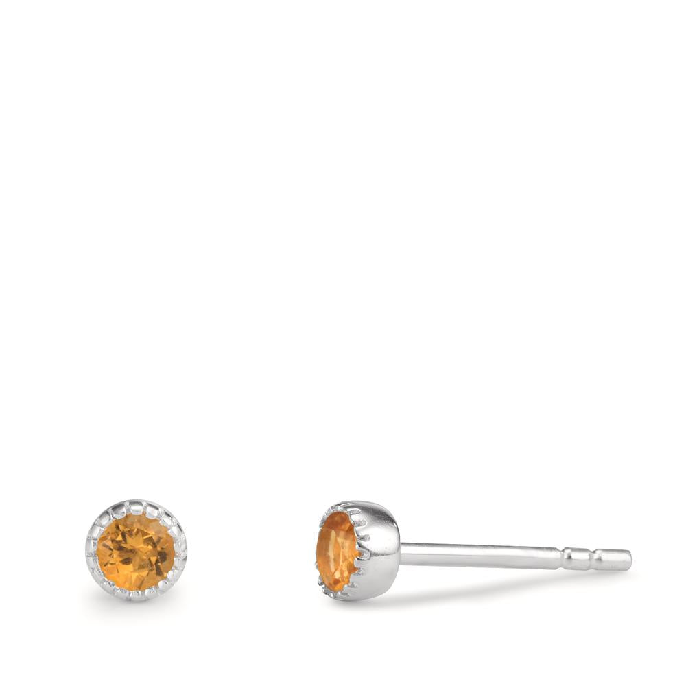 Clous d'oreilles Argent Citrine 2 Pierres Ø4 mm