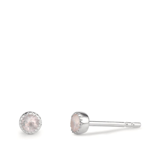 Clous d'oreilles Argent Quartz rose 2 Pierres Ø4 mm