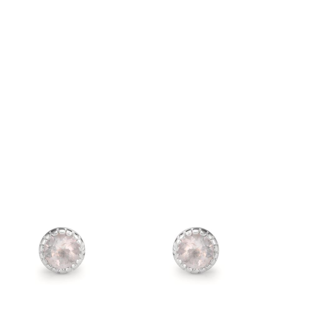 Clous d'oreilles Argent Quartz rose 2 Pierres Ø4 mm