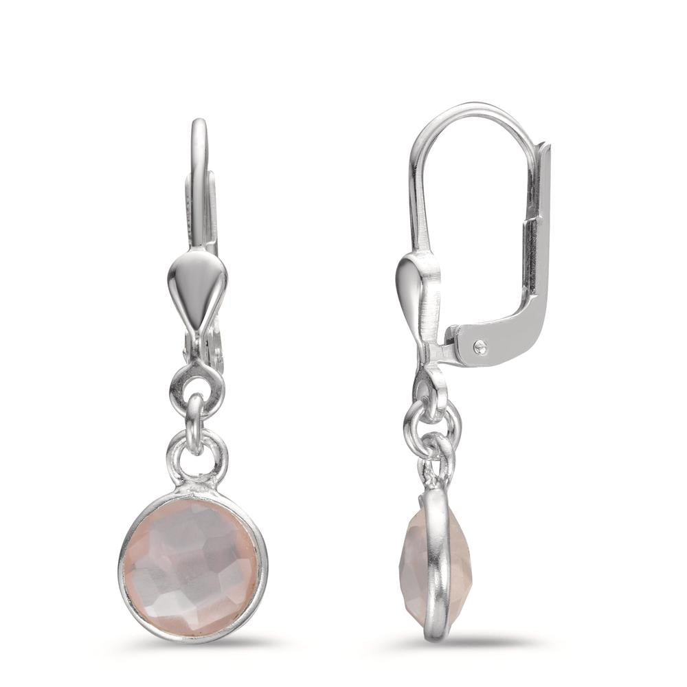 Pendant d'oreilles Argent Quartz rose 2 Pierres Ø7 mm