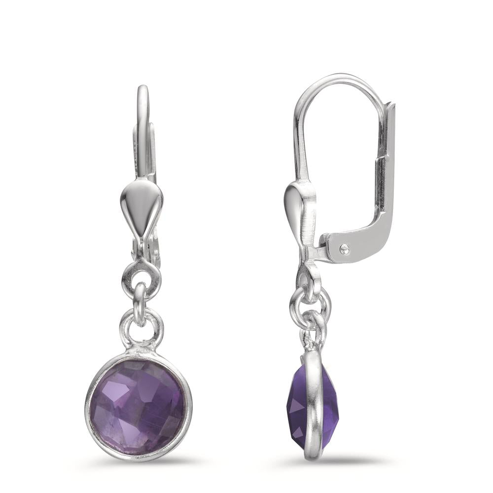 Ohrhänger Silber Amethyst 2 Steine Ø7 mm