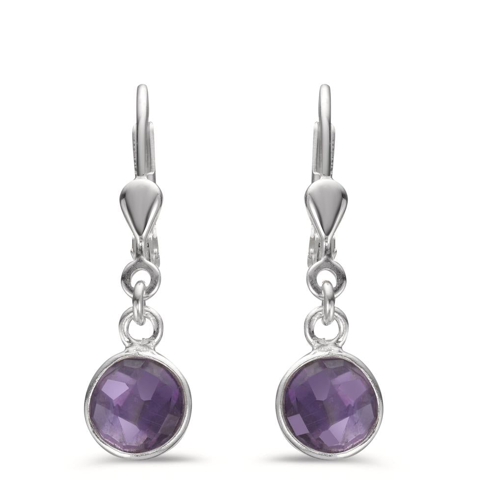 Ohrhänger Silber Amethyst 2 Steine Ø7 mm