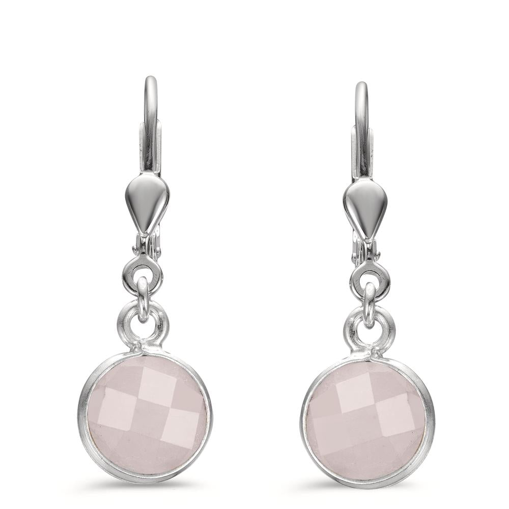 Pendant d'oreilles Argent Quartz rose 2 Pierres Ø9 mm