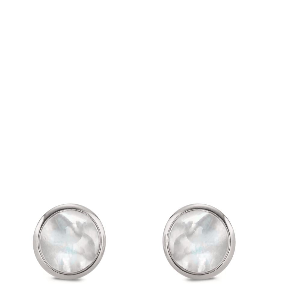 Clous d'oreilles Argent Rhodié nacre Ø8 mm