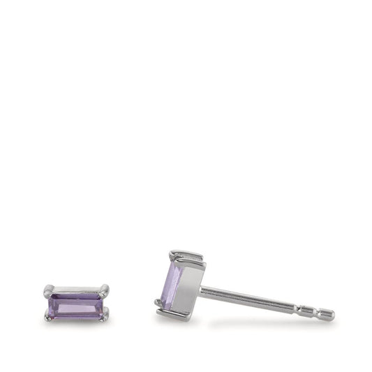 Clous d'oreilles Argent Zircone violet, 2 Pierres Rhodié