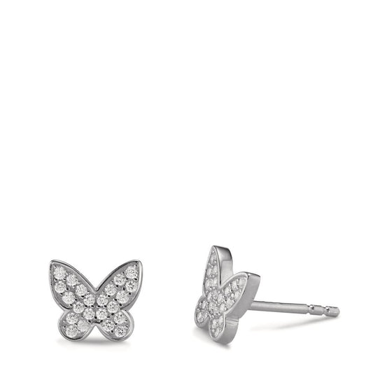 Clous d'oreilles Argent Zircone Rhodié Papillon Ø7 mm