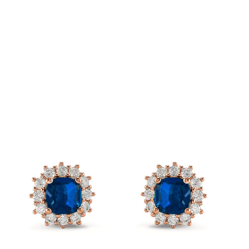 Clous d'oreilles Argent Zircone bleu rosé Plaqué or Ø10.5 mm