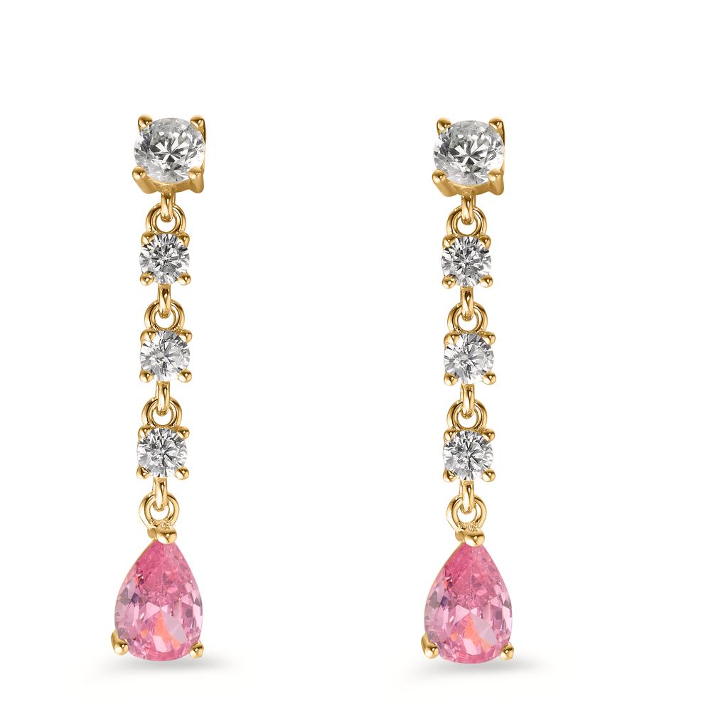 Orecchini Argento Zirconia rosa, 10 pietra giallo dorato