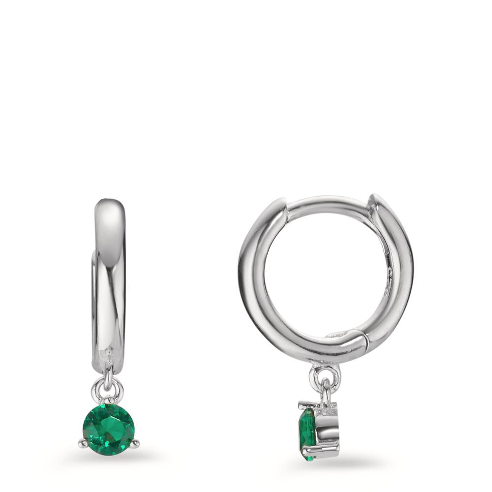 Orecchini circolari Argento Zirconia verde, 2 pietra rodiato