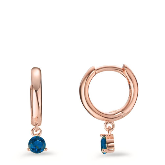 Orecchini circolari Argento Zirconia blu, 2 pietra rosa dorato