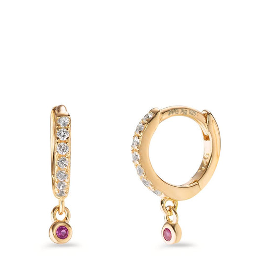 Orecchini circolari Argento Zirconia rosa, 16 pietra giallo dorato