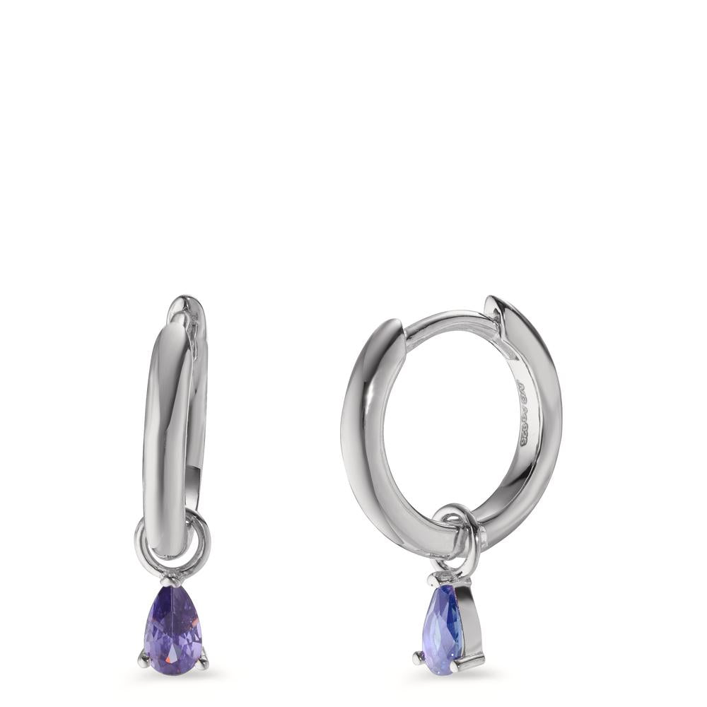 Créoles à charnières Argent Zircone violet, 2 Pierres Rhodié