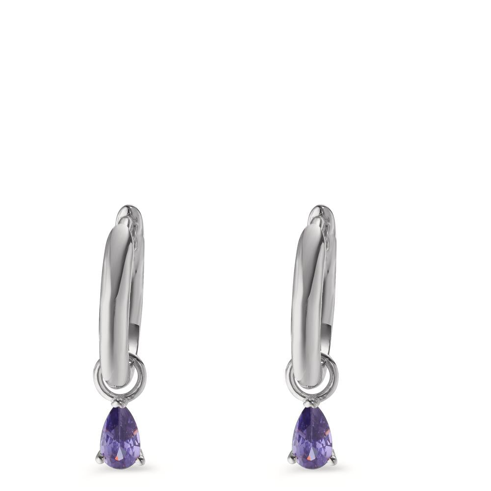 Orecchini circolari Argento Zirconia Viola, 2 pietra rodiato