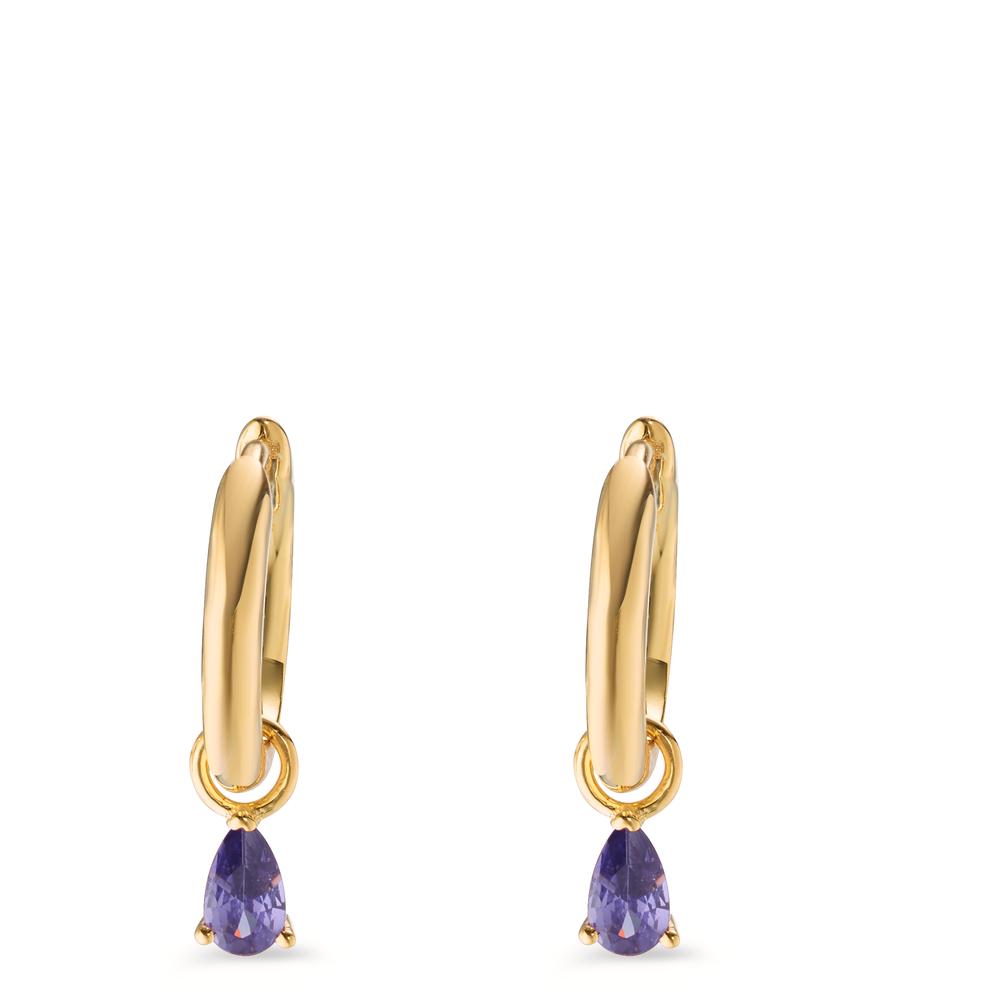 Orecchini circolari Argento Zirconia Viola, 2 pietra giallo dorato