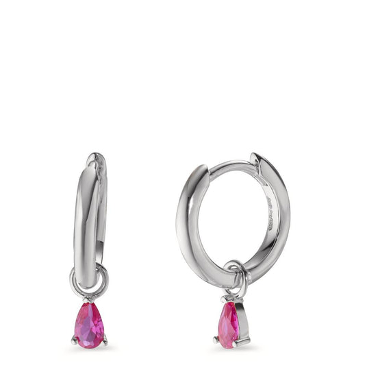 Orecchini circolari Argento Zirconia rosa, 2 pietra rodiato