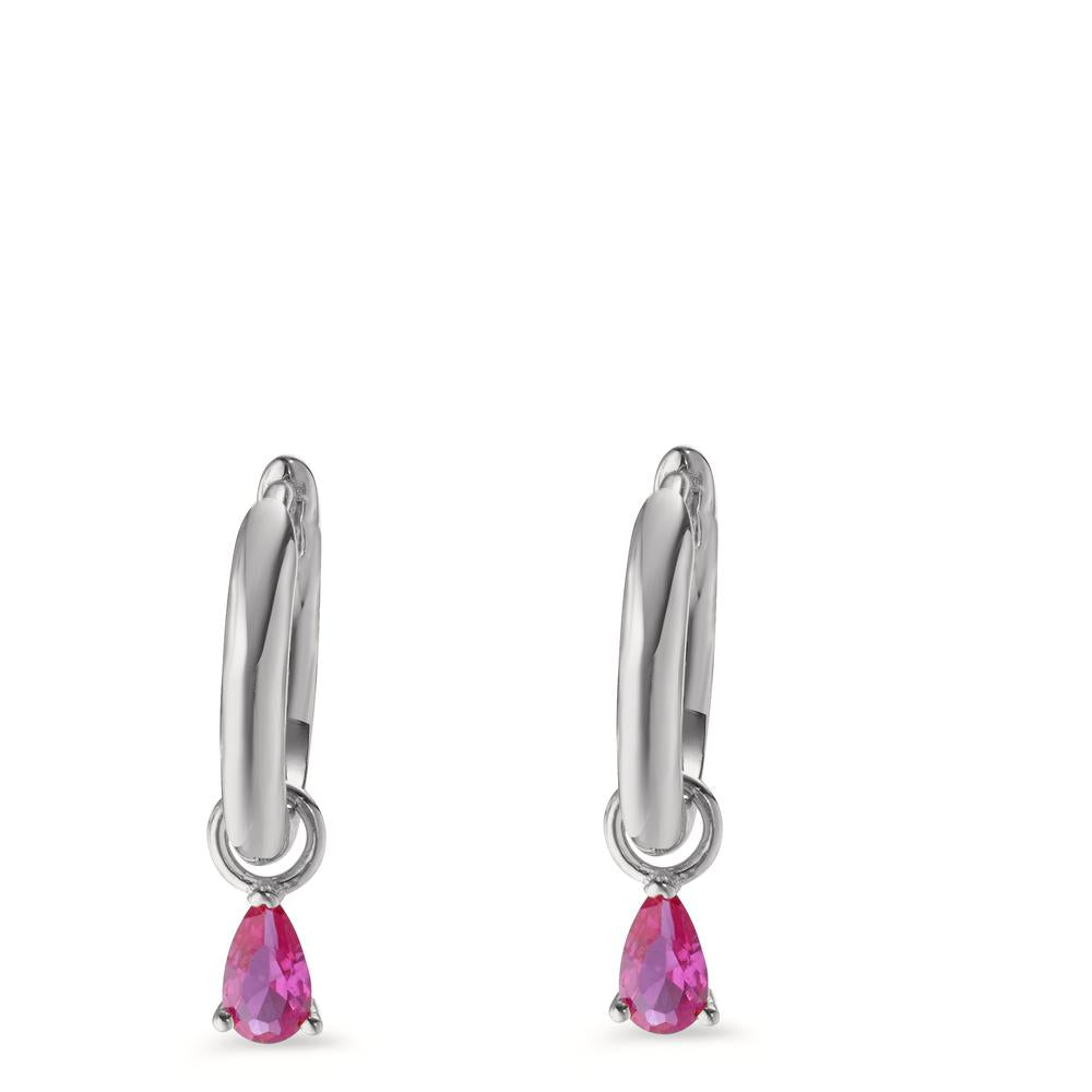 Orecchini circolari Argento Zirconia rosa, 2 pietra rodiato