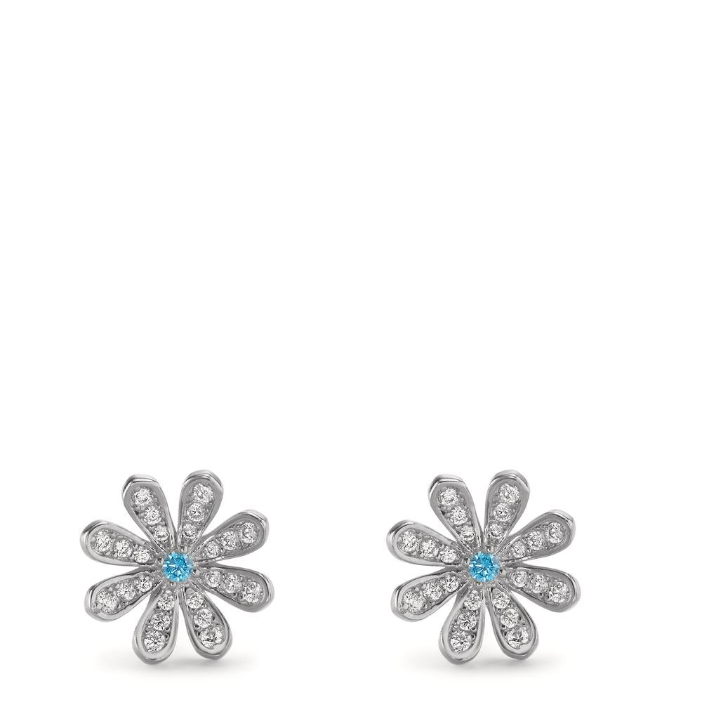 Clous d'oreilles Argent Zircone 50 Pierres Rhodié Fleur Ø10.5 mm