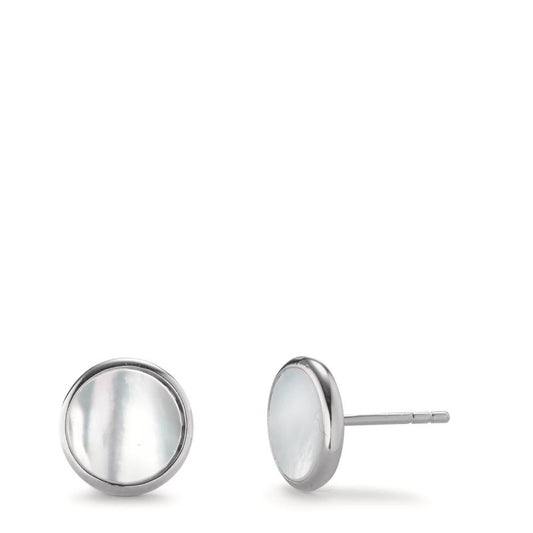 Clous d'oreilles Argent Rhodié nacre Ø10 mm