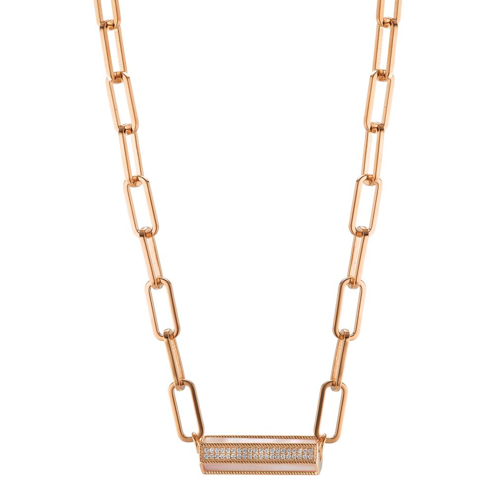 Collier Argent Zircone rosé Plaqué or nacre 43-48 cm