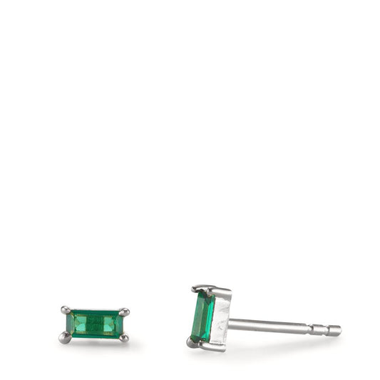 Clous d'oreilles Argent Zircone vert, 2 Pierres Rhodié