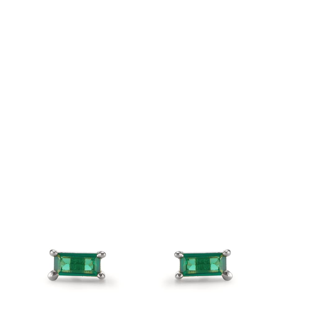 Orecchini a bottone Argento Zirconia verde, 2 pietra rodiato