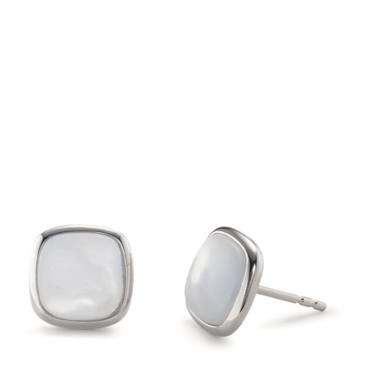 Clous d'oreilles Argent Rhodié nacre Ø10 mm