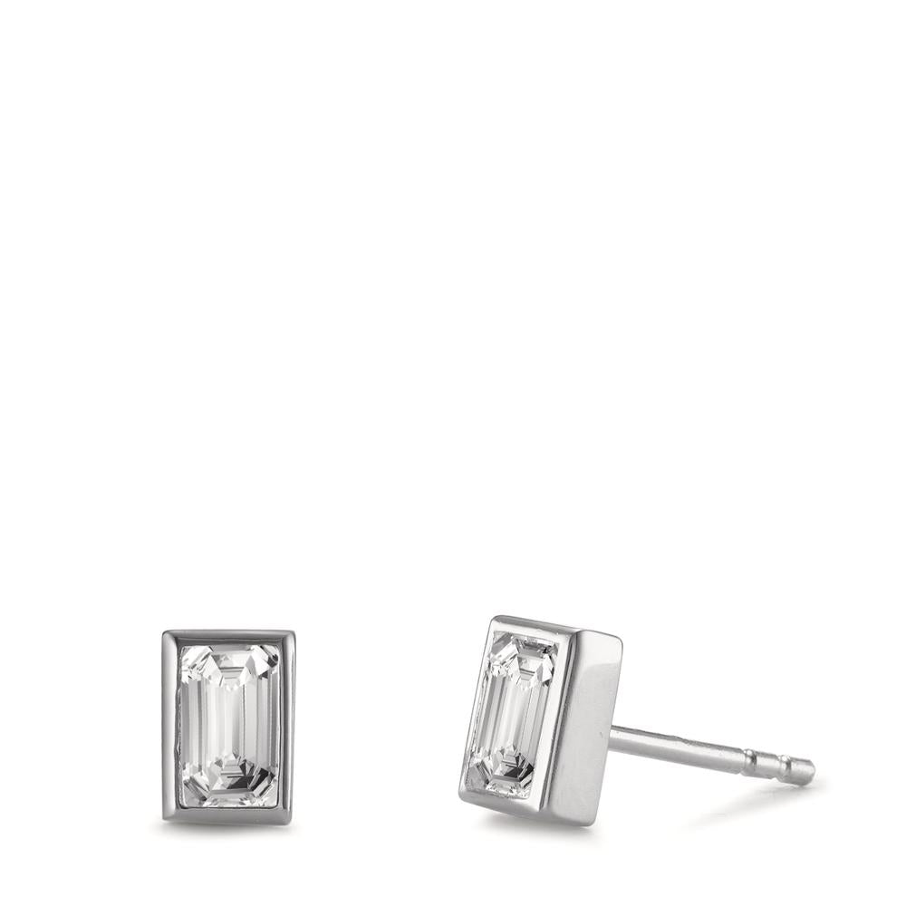 Clous d'oreilles Argent Zircone 2 Pierres Rhodié