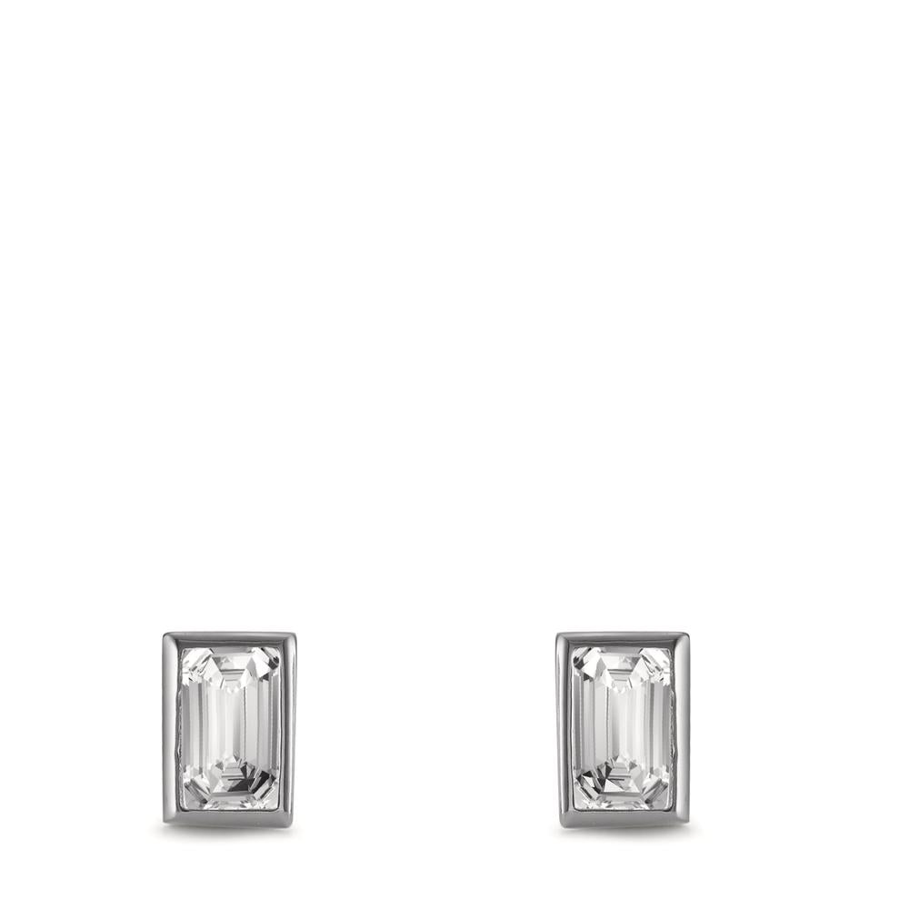 Clous d'oreilles Argent Zircone 2 Pierres Rhodié