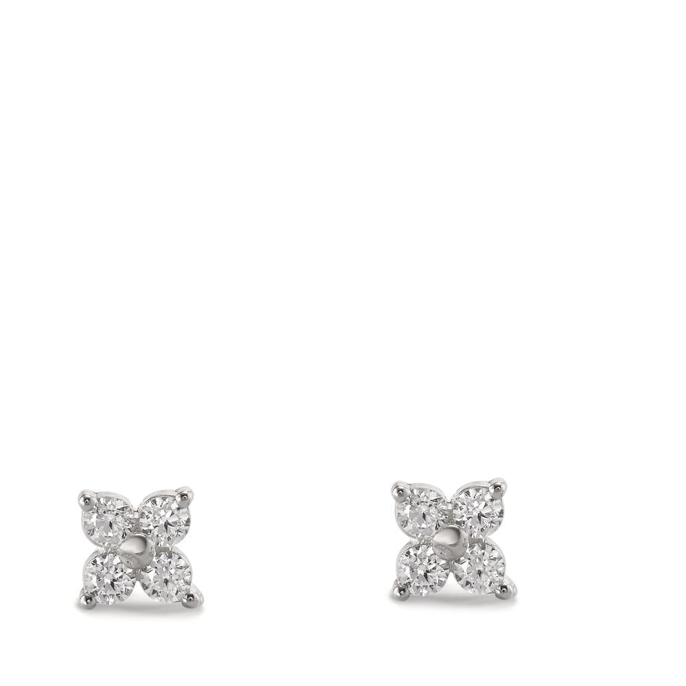 Clous d'oreilles Argent Zircone 8 Pierres Rhodié Fleur Ø4.5 mm