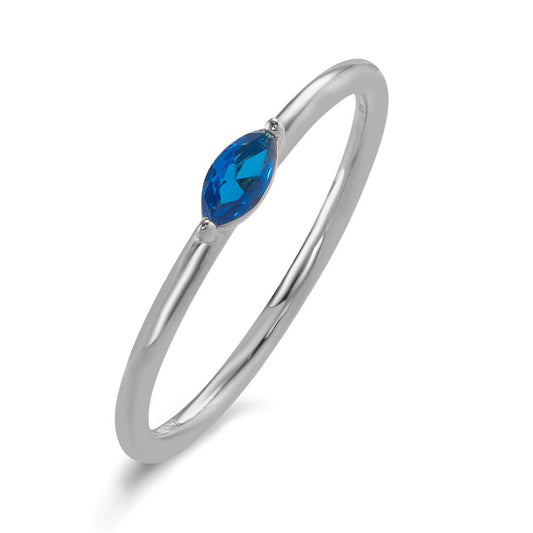 Anello solitario Argento Zirconia blu rodiato