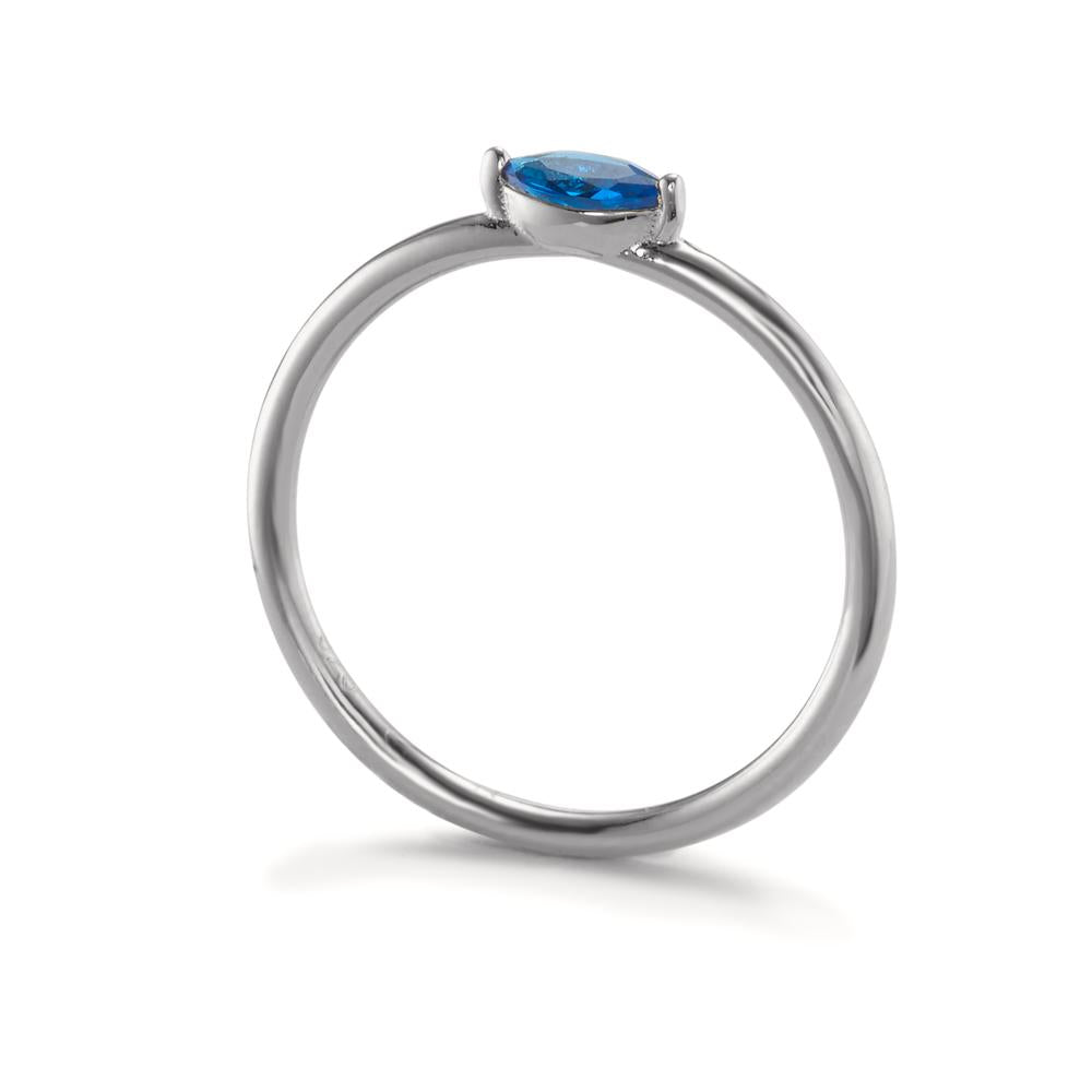 Bague solitaire Argent Zircone bleu Rhodié