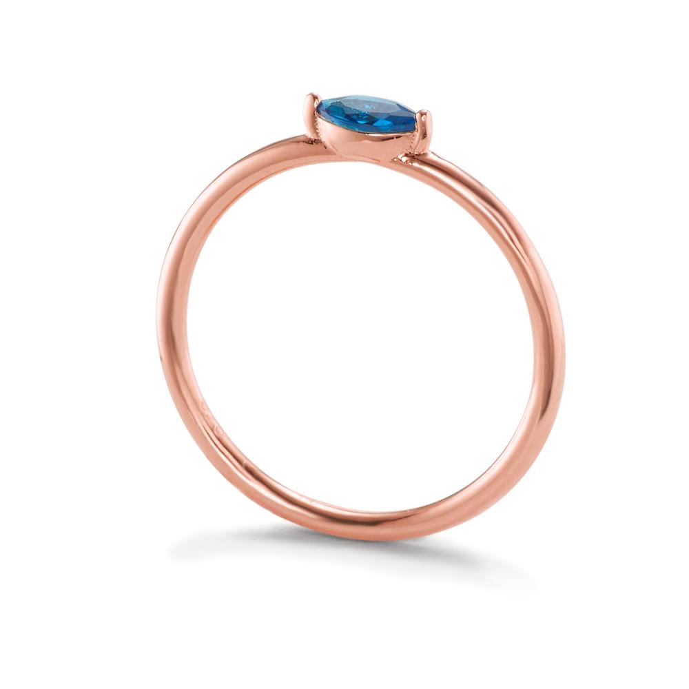 Bague solitaire Argent Zircone bleu rosé Plaqué or