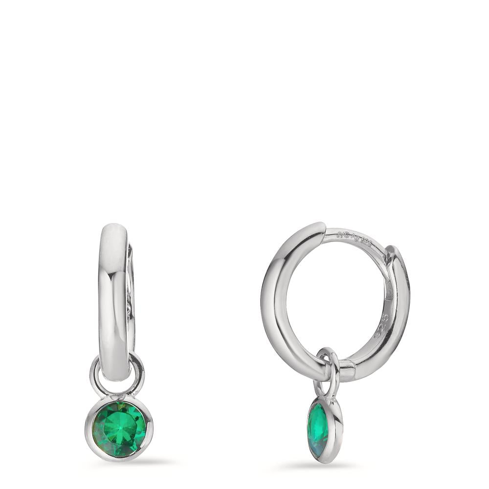 Orecchini circolari Argento Zirconia verde, 2 pietra rodiato