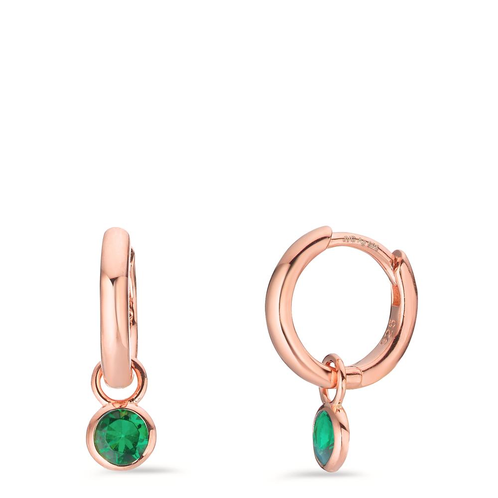 Orecchini circolari Argento Zirconia verde, 2 pietra rosa dorato