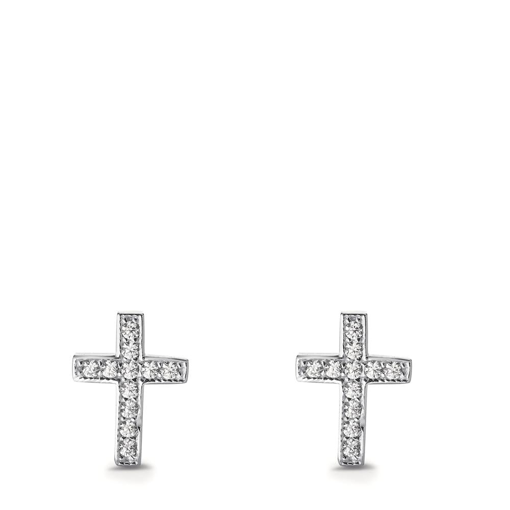 Clous d'oreilles Argent Zircone 22 Pierres Rhodié Croix