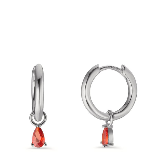 Créoles à charnières Argent Zircone orange, 2 Pierres Rhodié