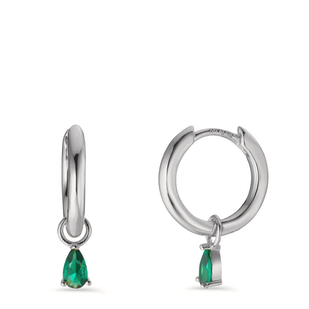 Créoles à charnières Argent Zircone vert, 2 Pierres Rhodié