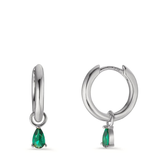 Orecchini circolari Argento Zirconia verde, 2 pietra rodiato