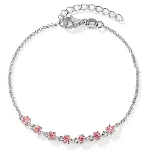 Bracelet Argent Zircone rose, 7 Pierres Rhodié 16-19 cm