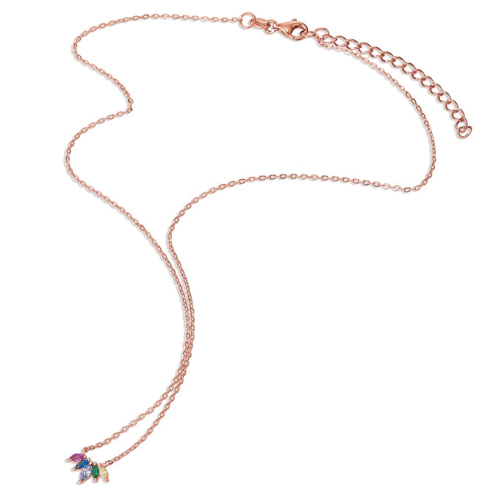 Collana Argento Zirconia 5 pietra rosa dorato 40-45 cm